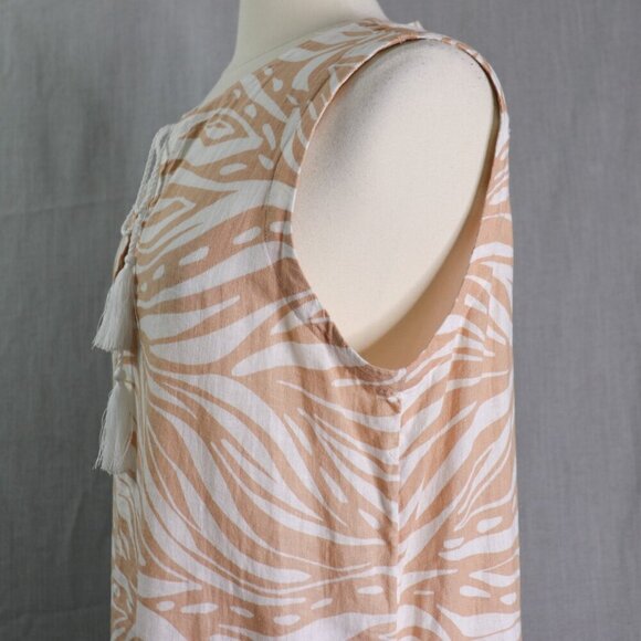 Rachel Zoe Linen Blend Tunic Dress Cover-Up Size M Beige White Tassel Hem Beach - Picture 5 of 14